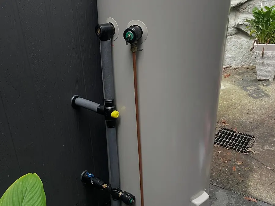 New Rinnai hot water system installed in the same courtyard with new valves and pipework